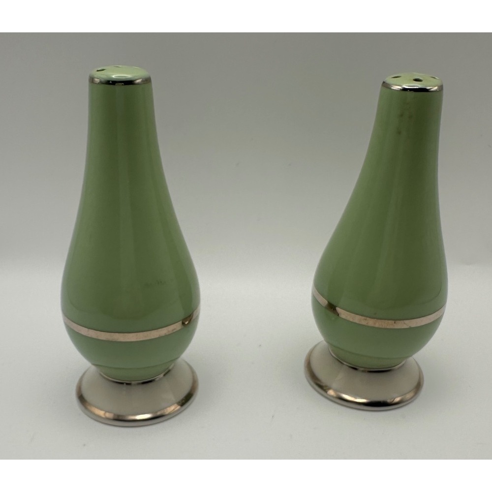 Vintage Mid Century Modern Sage Green Teardrop Salt and Pepper Shakers Set MCM